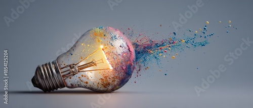 Creative light bulb with exploding colors innovation and idea concept
