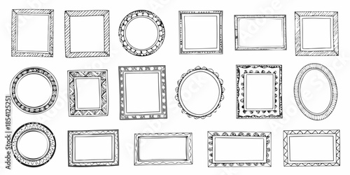 Collection of hand drawn sketch frames and borders in various shapes