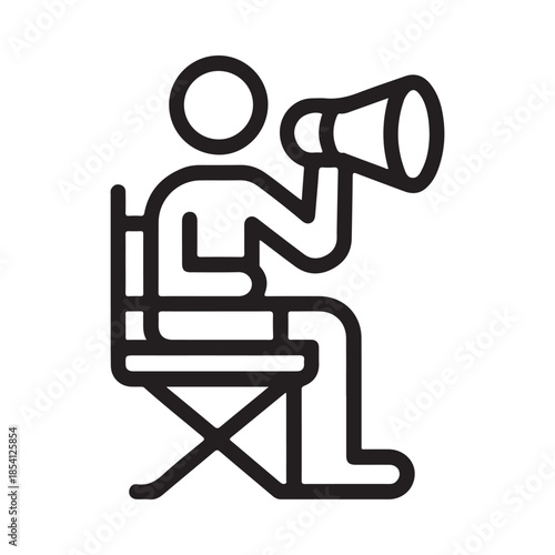 A person sitting on a chair and speaking through a megaphone icon