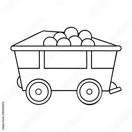 Playful coloring page featuring a wagon full of chewing candy, jars and sweets spilling over. Bold outlines and fun details invite kids to color a sugary street cart scene.
