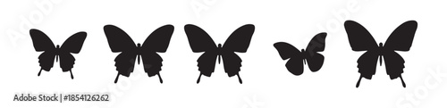 Set of graceful black butterfly silhouettes isolated on white background flat design vector illustration