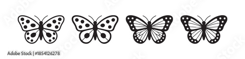 Collection of decorative butterflies with spotted and striped wings isolated on white background vector