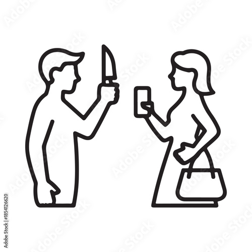 Sketch depicting a threatening situation with a knife and a potential victim