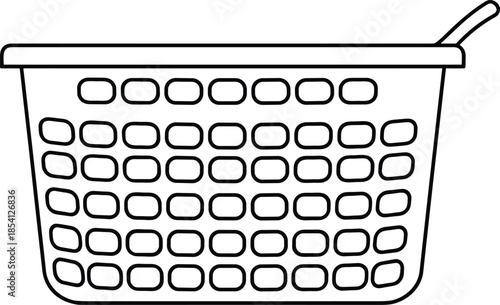 Black and white laundry basket vector illustration icon for household chores cleaning and home organization concepts isolated on a plain white background.