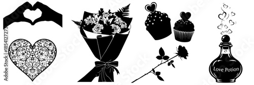 Romantic Love Set: Floral Bouquet, Heart Cupcakes, and Love Potion