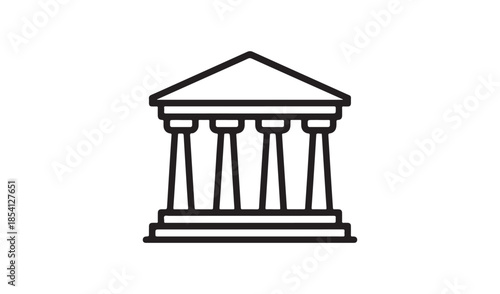 Classical architectural building with pillars, vector icon of courthouse bank or government institution.