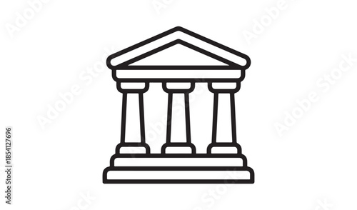 Simple museum or courthouse icon with three columns, architectural building symbol line art isolated on white.