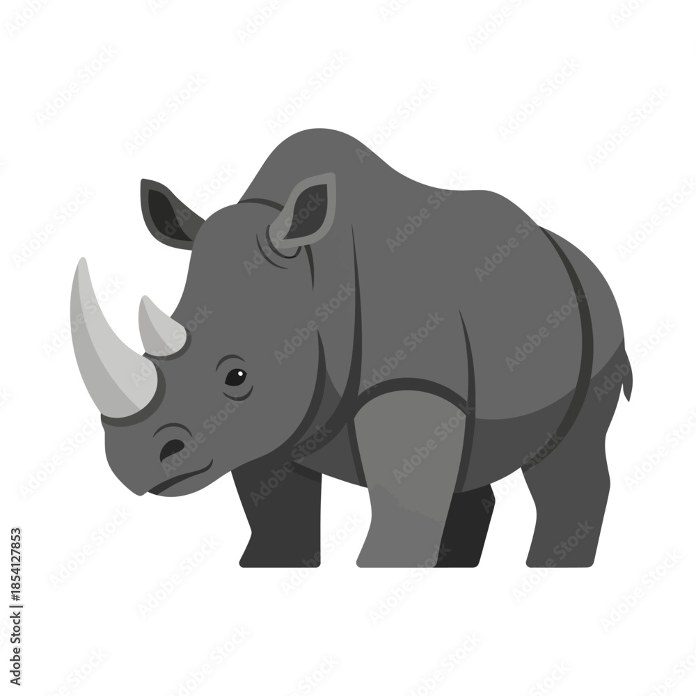 Fototapeta premium A detailed illustration of a rhinoceros standing on a white background.