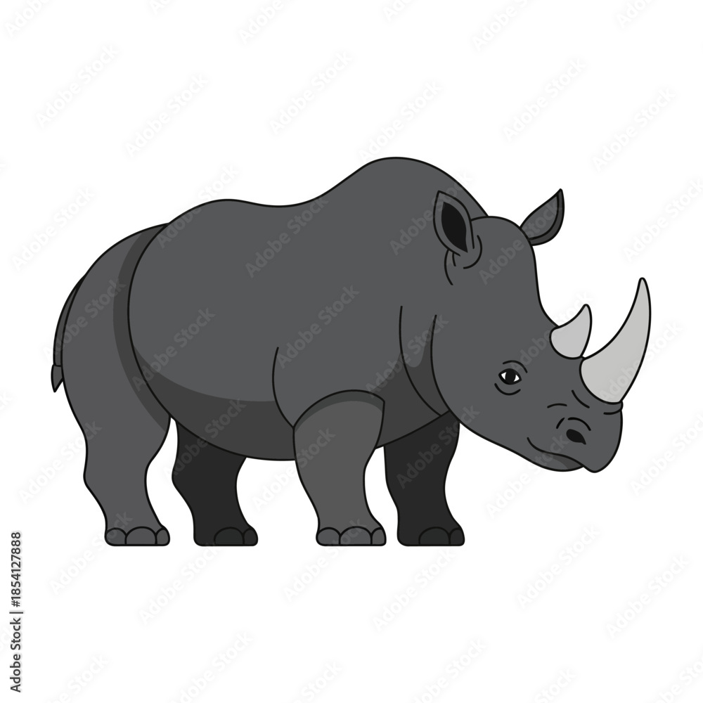 Fototapeta premium Cartoon Rhinoceros Standing Isolated on White Background.