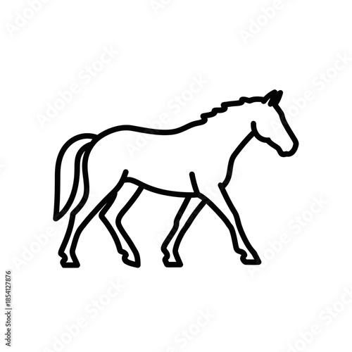 A simple line drawing of a horse walking gracefully.