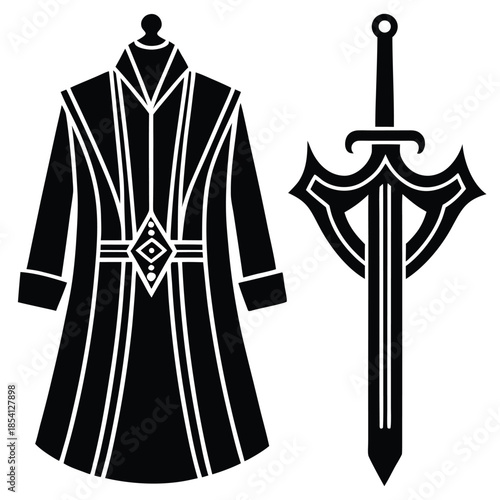 A silhouette of a man with a sword