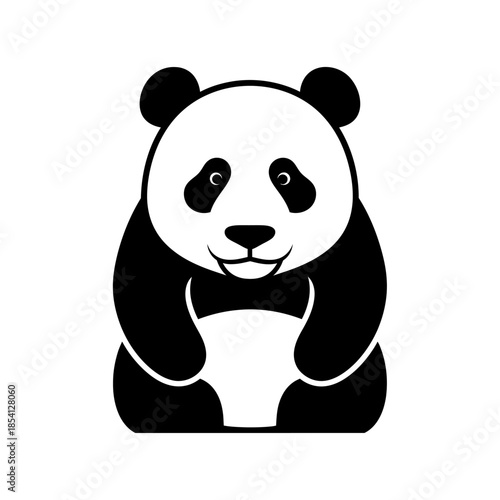 Cute cartoon panda bear sitting and looking forward.