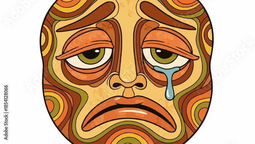 Sad Face Illustration with Tear Dropping.