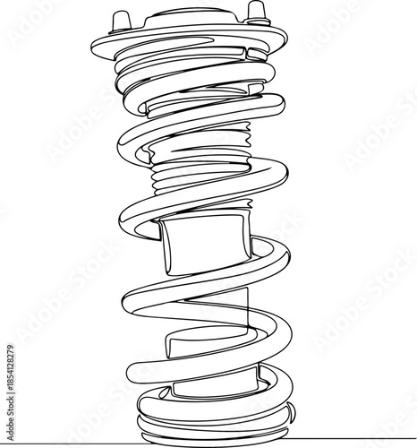 Close-up of a metal coil spring Continuous One Line 