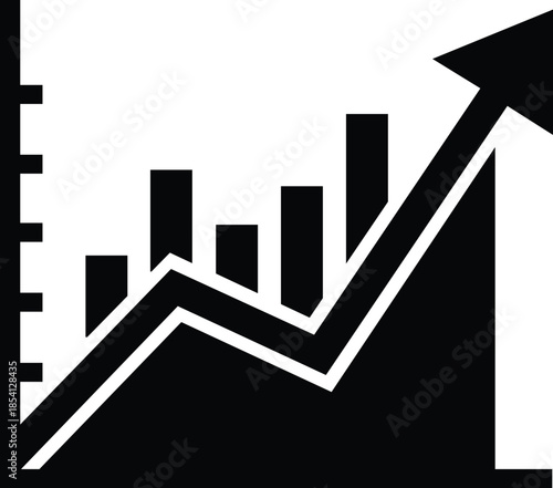 Business growth chart icon with upward arrow and bars, symbolizing financial progress and success in analytics