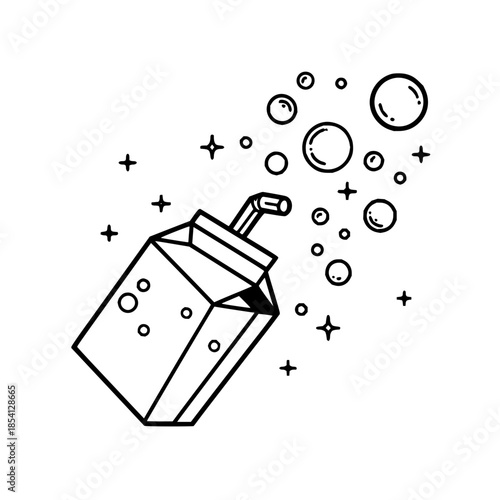 Cartoon Juice Box with Bubbles and Stars