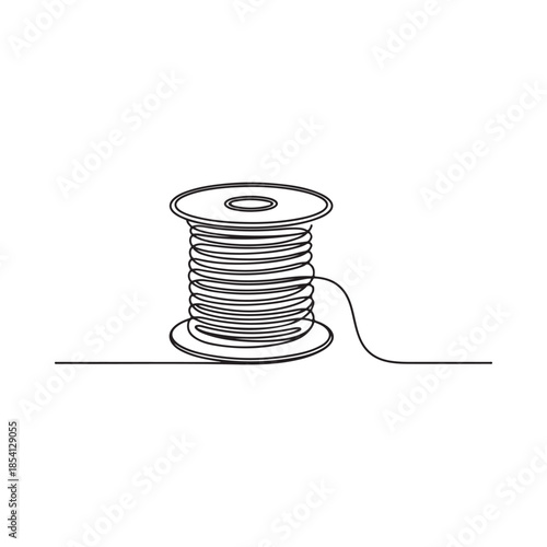 Simple line drawing of a spool of thread with a trailing end