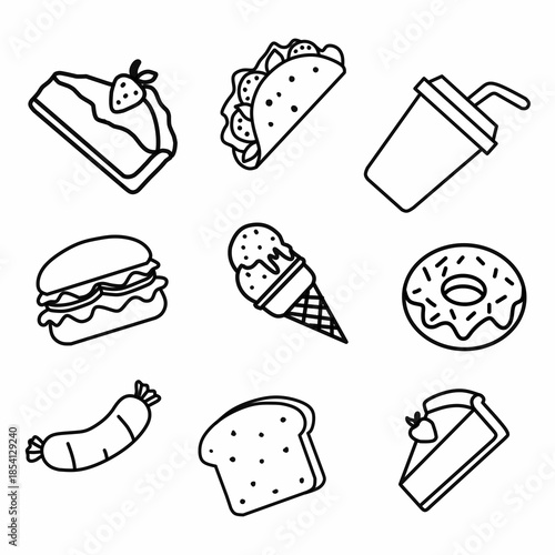 Set of fast food doodles on white Vector illustration Perfect for menu or food package design