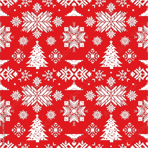Christmas knit print. Seamless pattern. Set Red knitted sweater textures. Fair isle traditional geometric background. Holiday winter ornament. Festive crochet. Wool pullover frame. Vector illustration