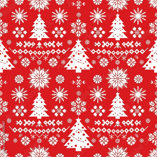 Christmas knit print. Seamless pattern. Set Red knitted sweater textures. Fair isle traditional geometric background. Holiday winter ornament. Festive crochet. Wool pullover frame. Vector illustration