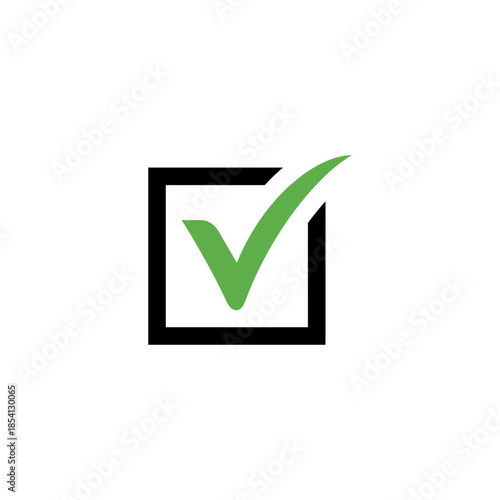 Green checkmark icon inside a black square checkbox symbol, indicating approval, completion, or correctness.