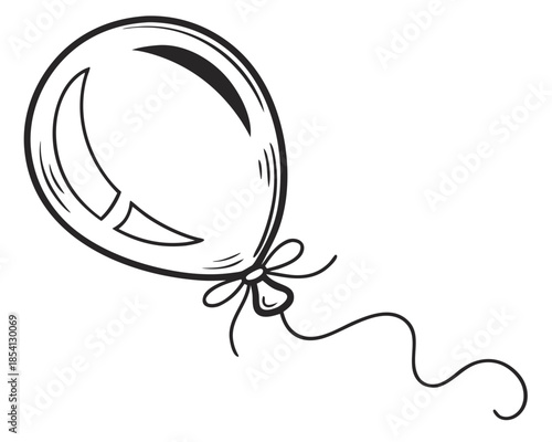 Hand drawn hot air balloon with ribbon sketch