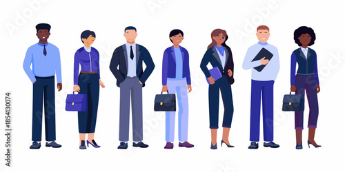 Diverse group of business professionals standing together in a modern illustration