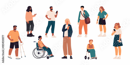 Diverse group of people standing and interacting in a casual setting