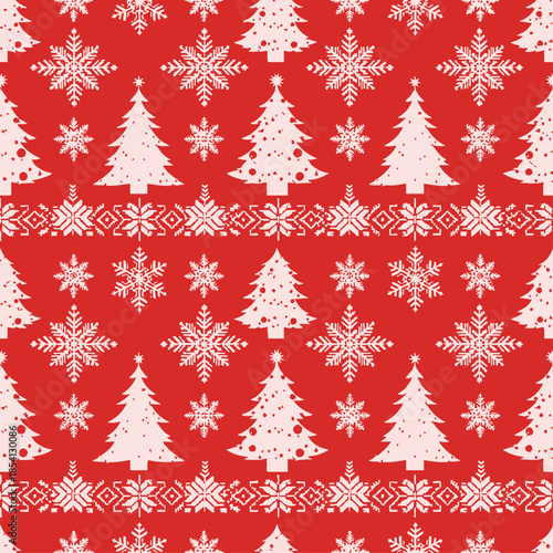 Christmas knit print. Seamless pattern. Set Red knitted sweater textures. Fair isle traditional geometric background. Holiday winter ornament. Festive crochet. Wool pullover frame. Vector illustration