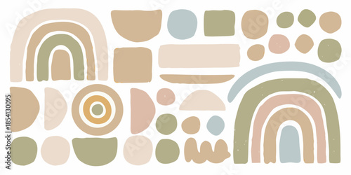 Abstract shapes in muted earthy tones and pastel colors a minimalist design