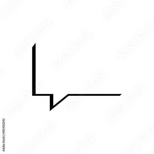 Minimalist black outline of an angular speech bubble or chat icon on a white background.