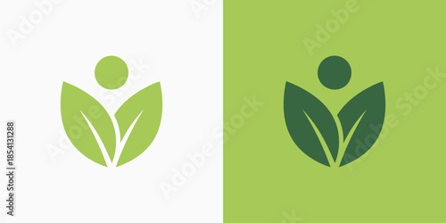 Vector logo design of a person shaped leaf with a modern, simple, clean and abstract style.