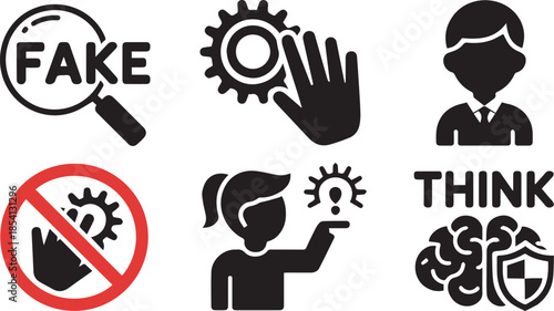 Youth Digital Literacy Silhouette Icons Vector Critical Thinking Online Safety Media Education Smart Choices.