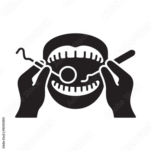 Dental checkup Hands inspecting teeth with a mirror and probe