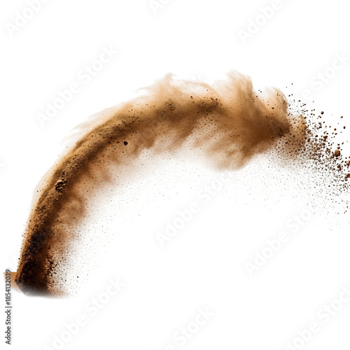 Brown dust cloud explosion or splash of dirt, sand, or powder isolated on transparent background