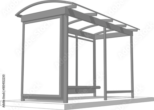 Modern city bus stop station with empty white billboard advertisement mockup, urban transport shelter vector illustration, gray
