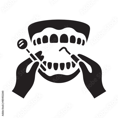Dental hygiene illustration showing flossing between teeth and maintaining oral health