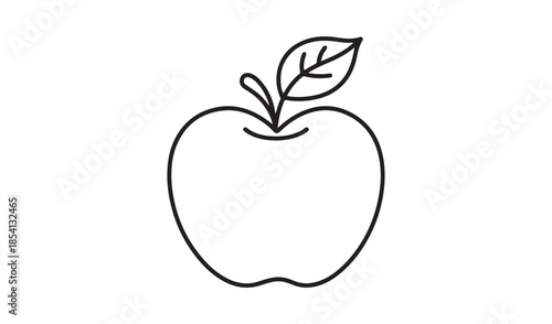 Minimalist line drawing of a fresh apple with a leaf representing healthy eating nutrition and education