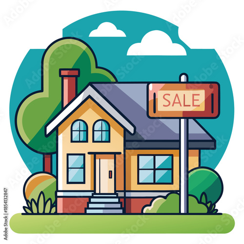 Charming House with Sale Sign in Front Yard.