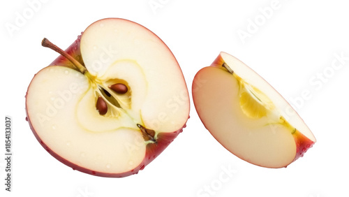 Fotografía Sliced red apple isolated PNG on transparent background, fresh fruit cut in half
