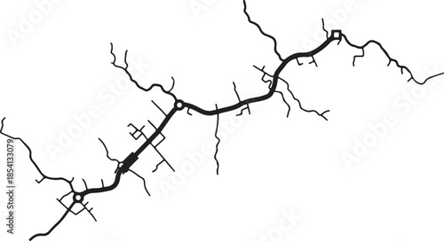 Abstract black vector road map network isolated on white background