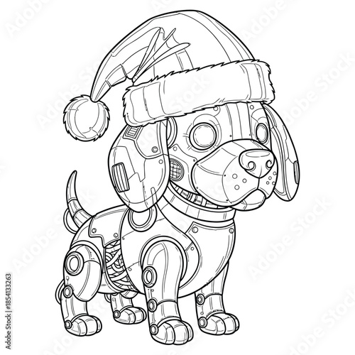 Cute Robot Dog with Christmas Hat – Futuristic Holiday Animal Illustration for Coloring and Design
Category: Animals