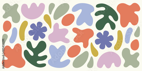 Abstract floral and organic shapes in pastel and muted tones
