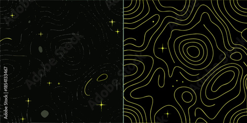 Abstract dark background with flowing yellow lines and scattered sparkling points