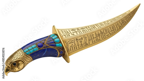 Εκτύπωση καμβά Ornate Egyptian dagger with hieroglyphs isolated PNG, golden blade and lapis laz