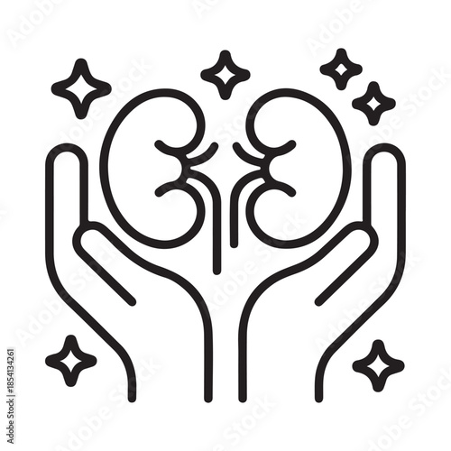 Hands cradling kidneys with sparkling stars a symbol of organ health