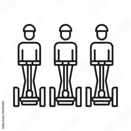 Three people standing on self balancing scooters in a linear arrangement