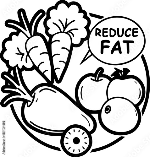 SVG vector illustration of healthy food for fat reduction.Plate of Healthy Food Options for Balanced Diet