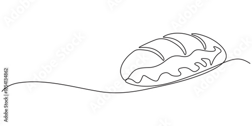 Bread loaf single continuous one line art minimalist outline isolated vector with white background, Loaf icon line continuous drawing vector. One line Loaf icon vector background. Loaf icon. 
