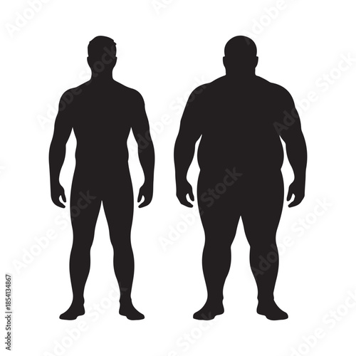 Contrasting human silhouettes depict differing body types weight and physical conditions